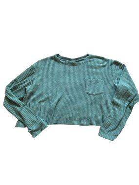 Wild Fable Womens Waffle Knit Cropped Long Sleeve Shirt-Green-M-GUC
